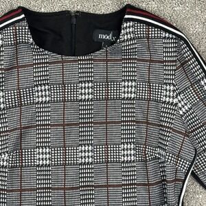 Mod X Sheath Dress Women S Black Plaid Racing Stripe 3/4 Sleeve Career Casual